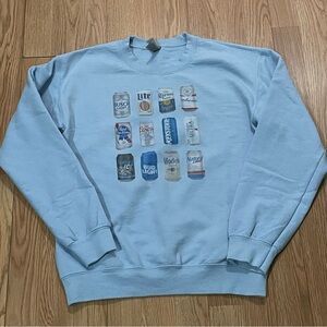 Gildan Beer Cans Sweater Mens Small Light Blue Casual Pullover Sweatshirt